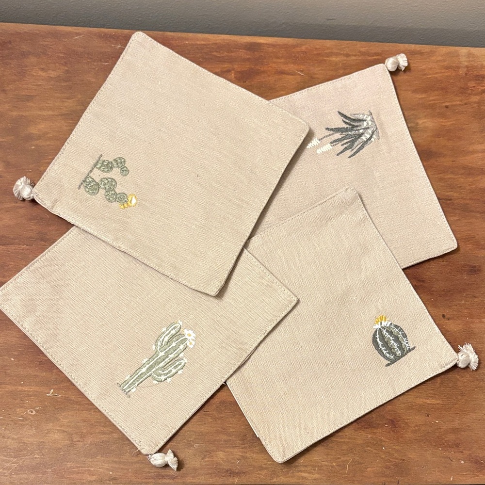 Primitives by Kathy Beige Embroidered Coasters/Cocktail Napkins. NWOT